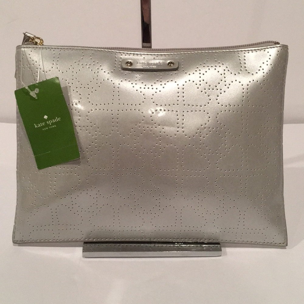 KATE SPADE silver ‘metro spade’ large pouch